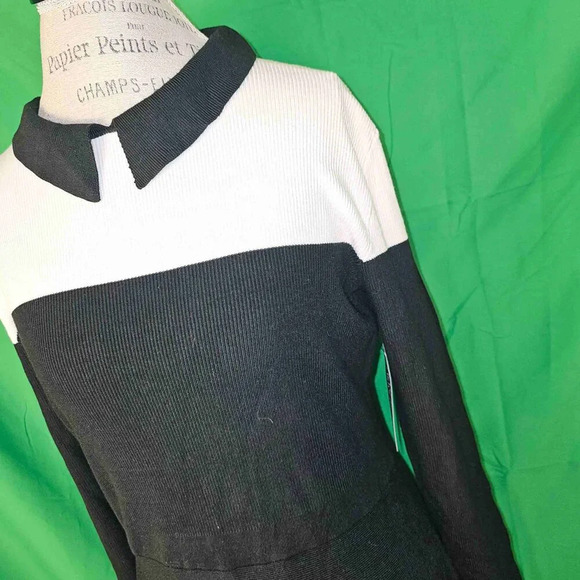 NWT New York & Company Womens Black White Sweater Dress Large - Picture 3 of 6
